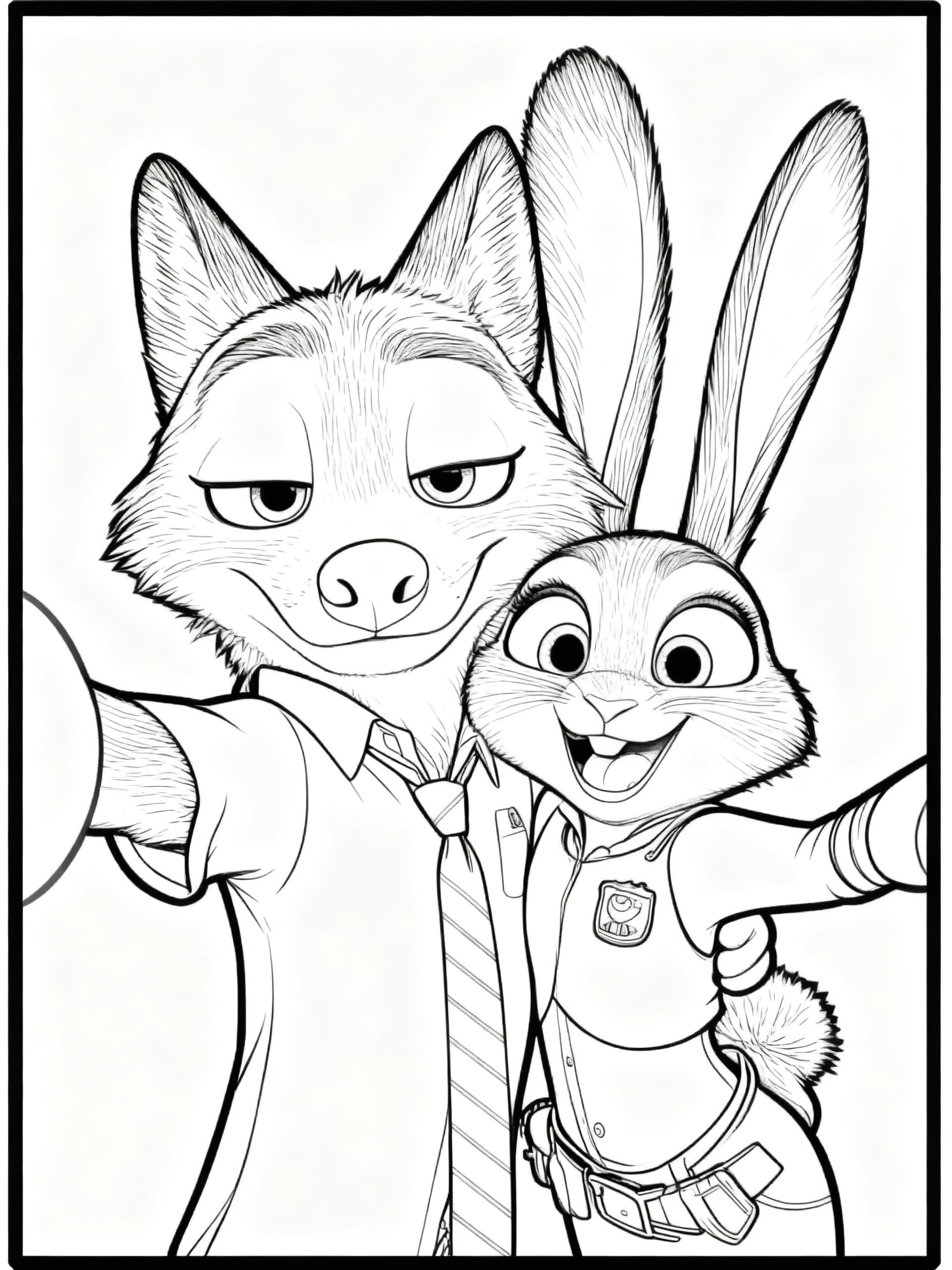 Nick_and_Judy - Free printable zootopia coloring page for all-ages (easy level)