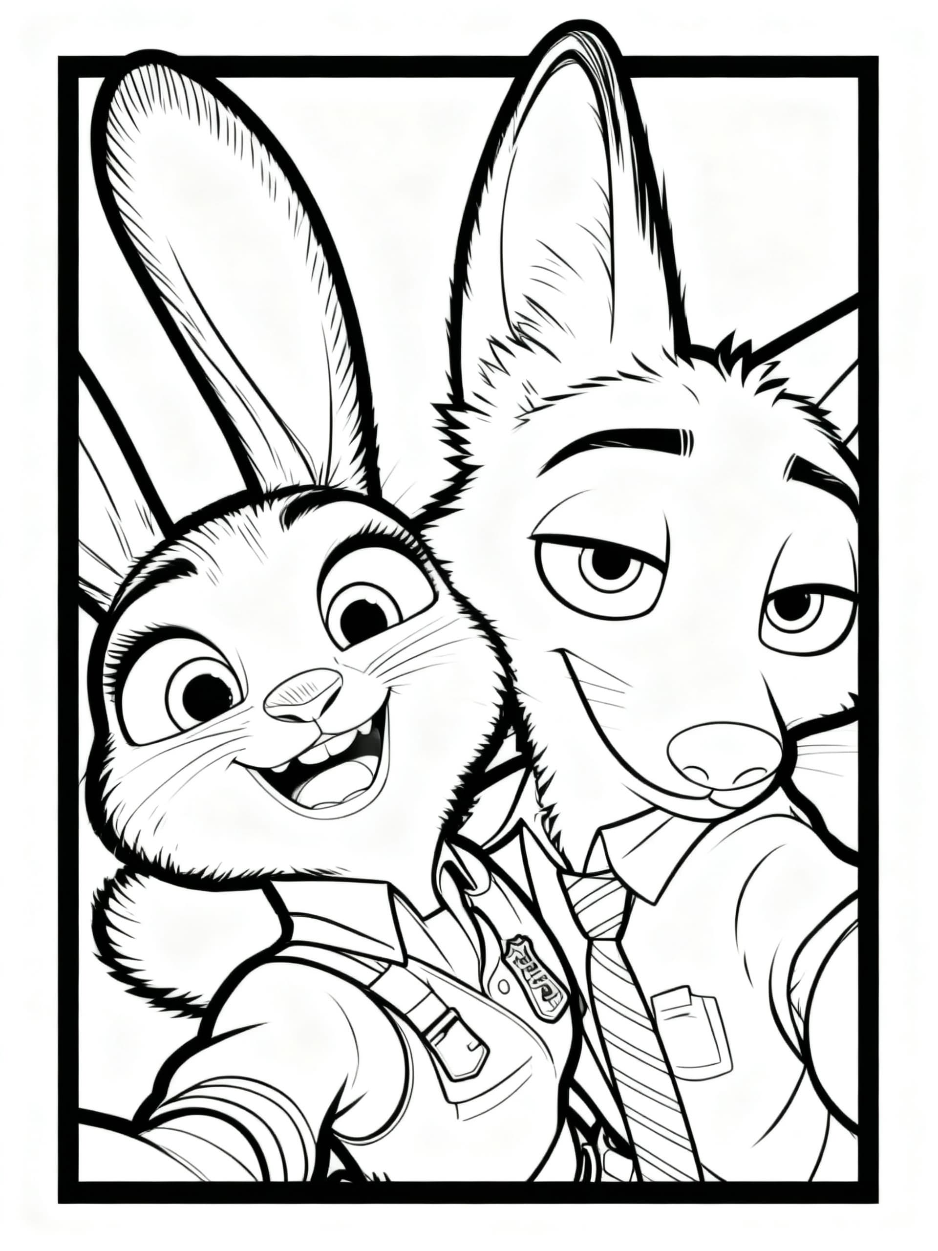 Nick_Judy2 - Free printable zootopia coloring page for all-ages (easy level)