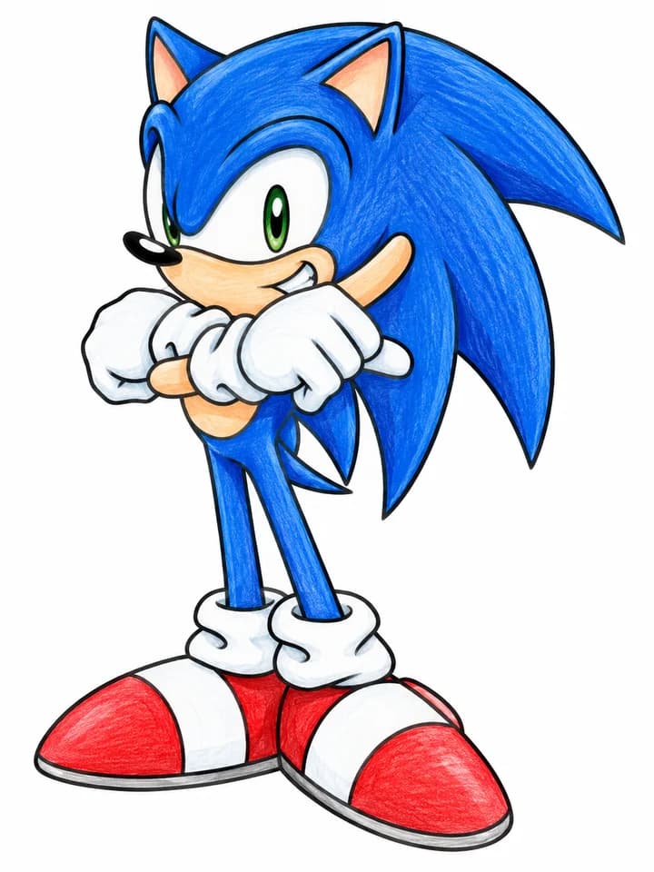 Colored example of Cool Sonic with Crossed Arms Coloring Page