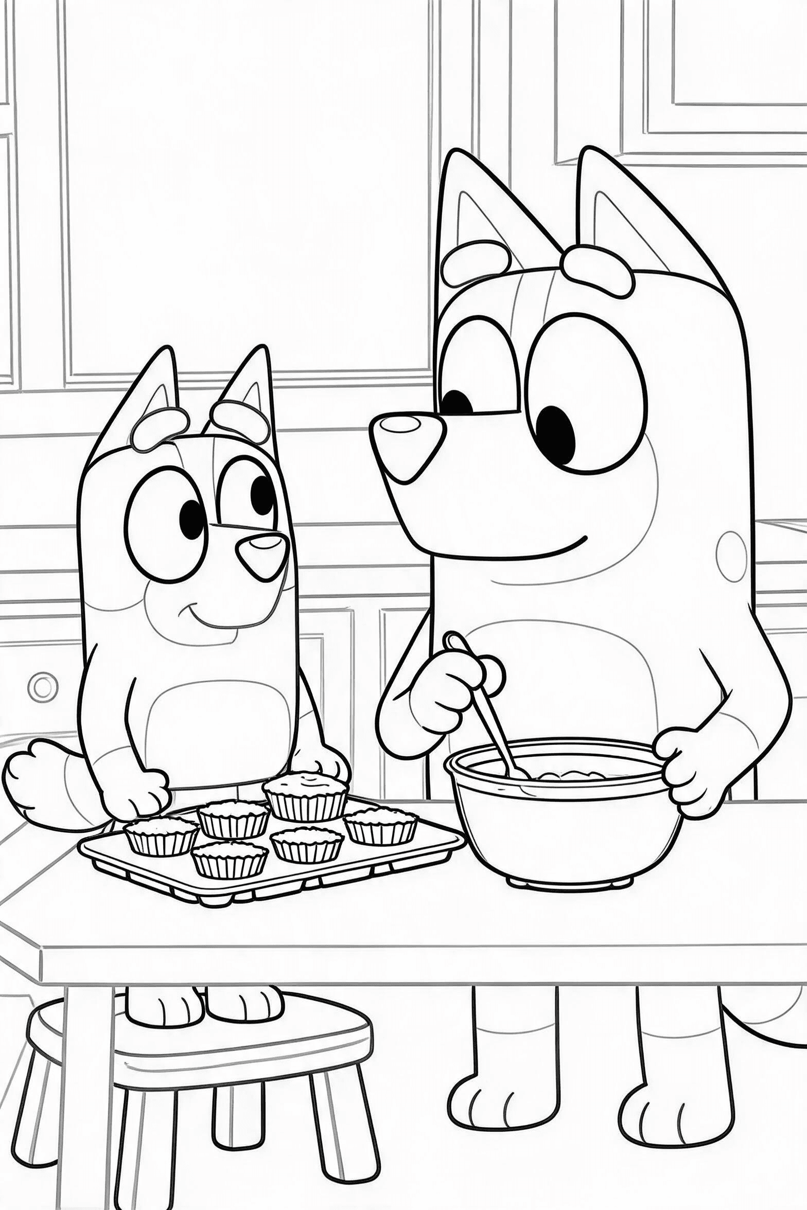 Bingo and Chilli Baking Coloring Page - More bluey coloring pages