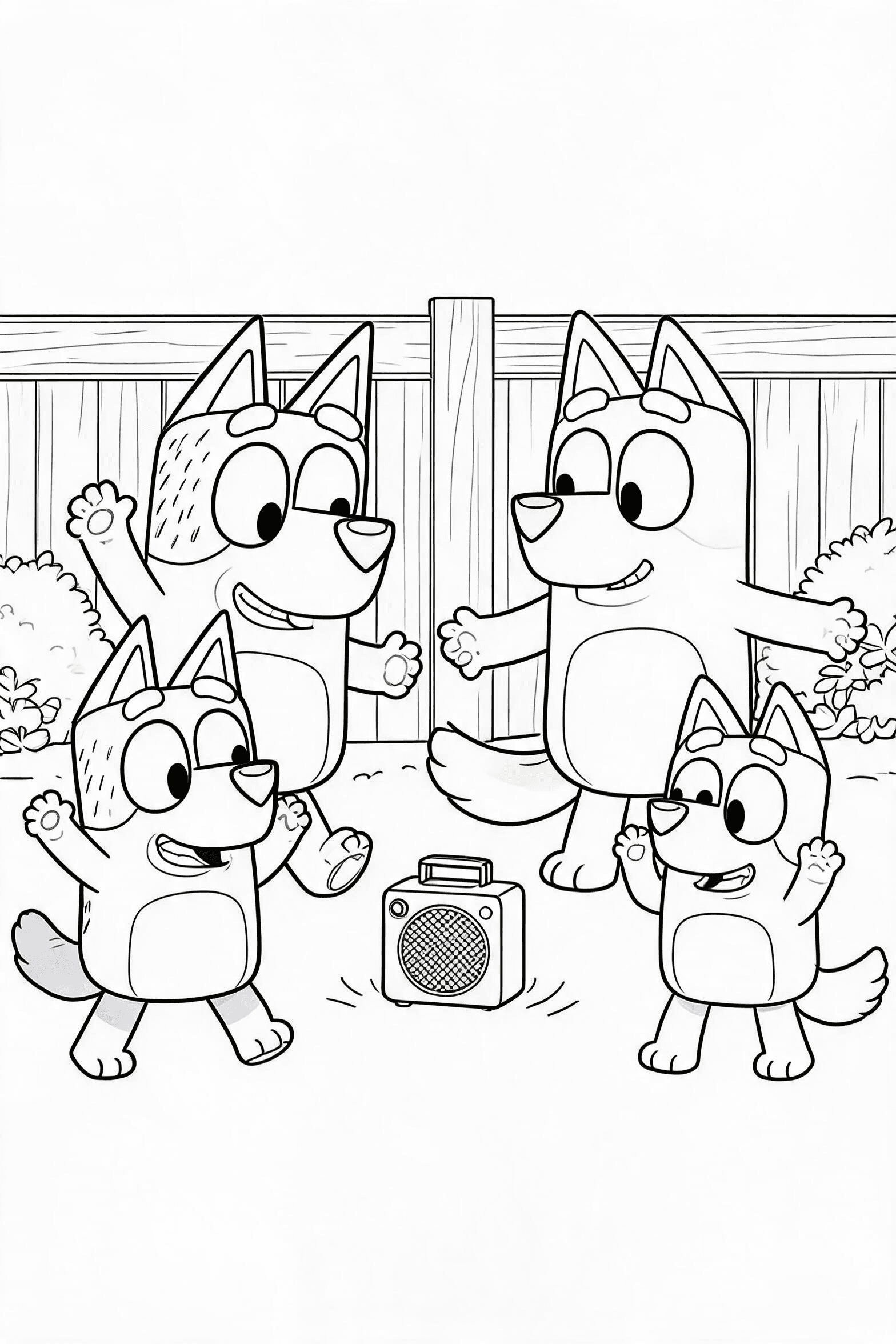 Bluey Family Dance Party Coloring Page - More bluey coloring pages