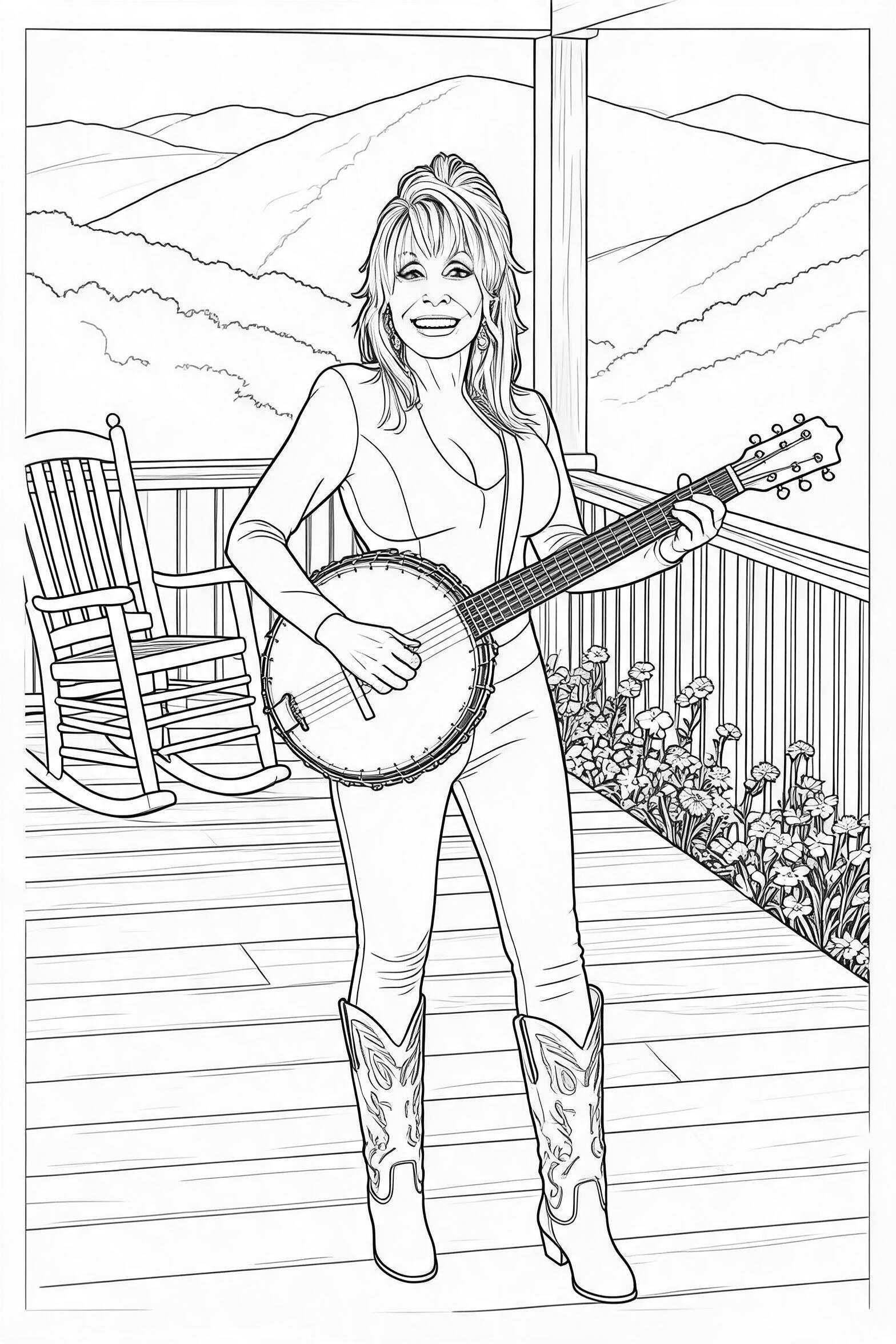 Dolly Parton Banjo Porch Coloring Page - More dolly parton coloring pages
