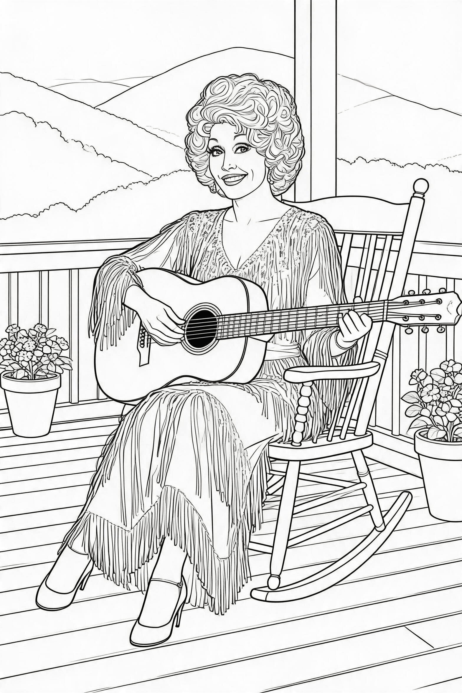 Dolly Parton Porch Songwriter Coloring Page - More dolly parton coloring pages