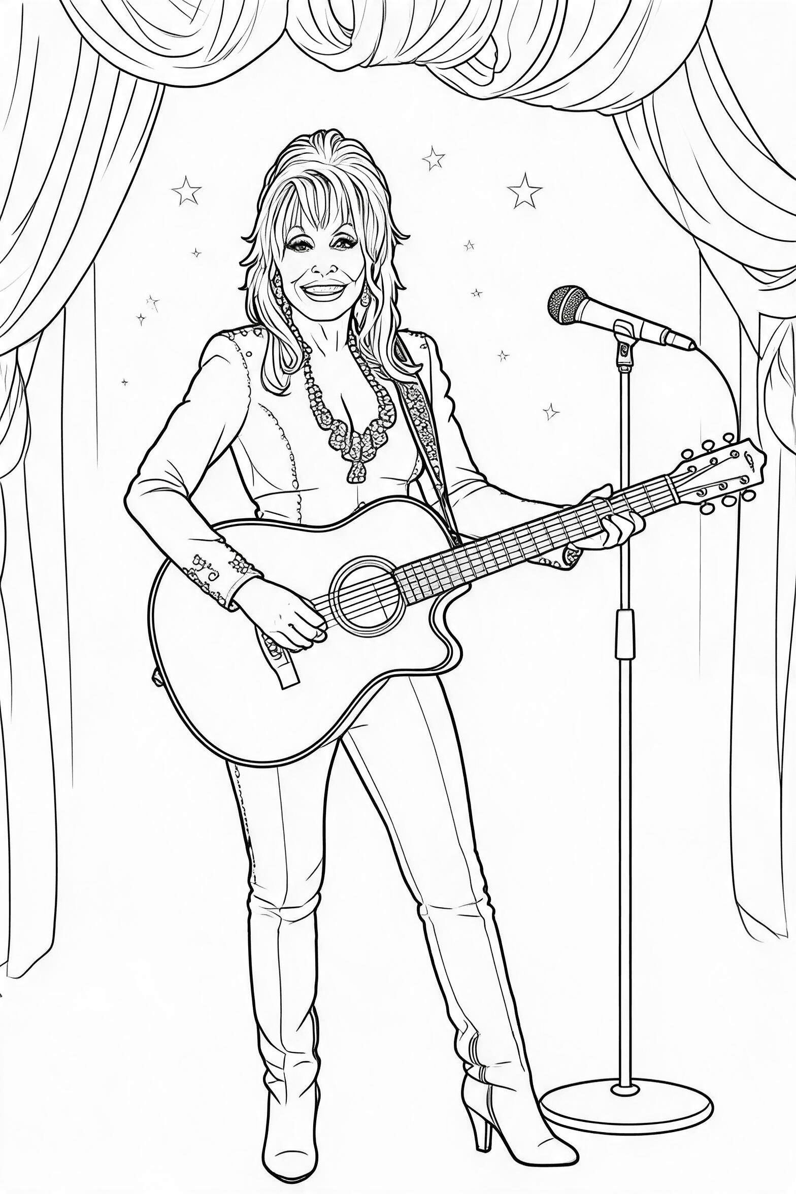 Dolly Parton Stage Guitar Coloring Page - More dolly parton coloring pages