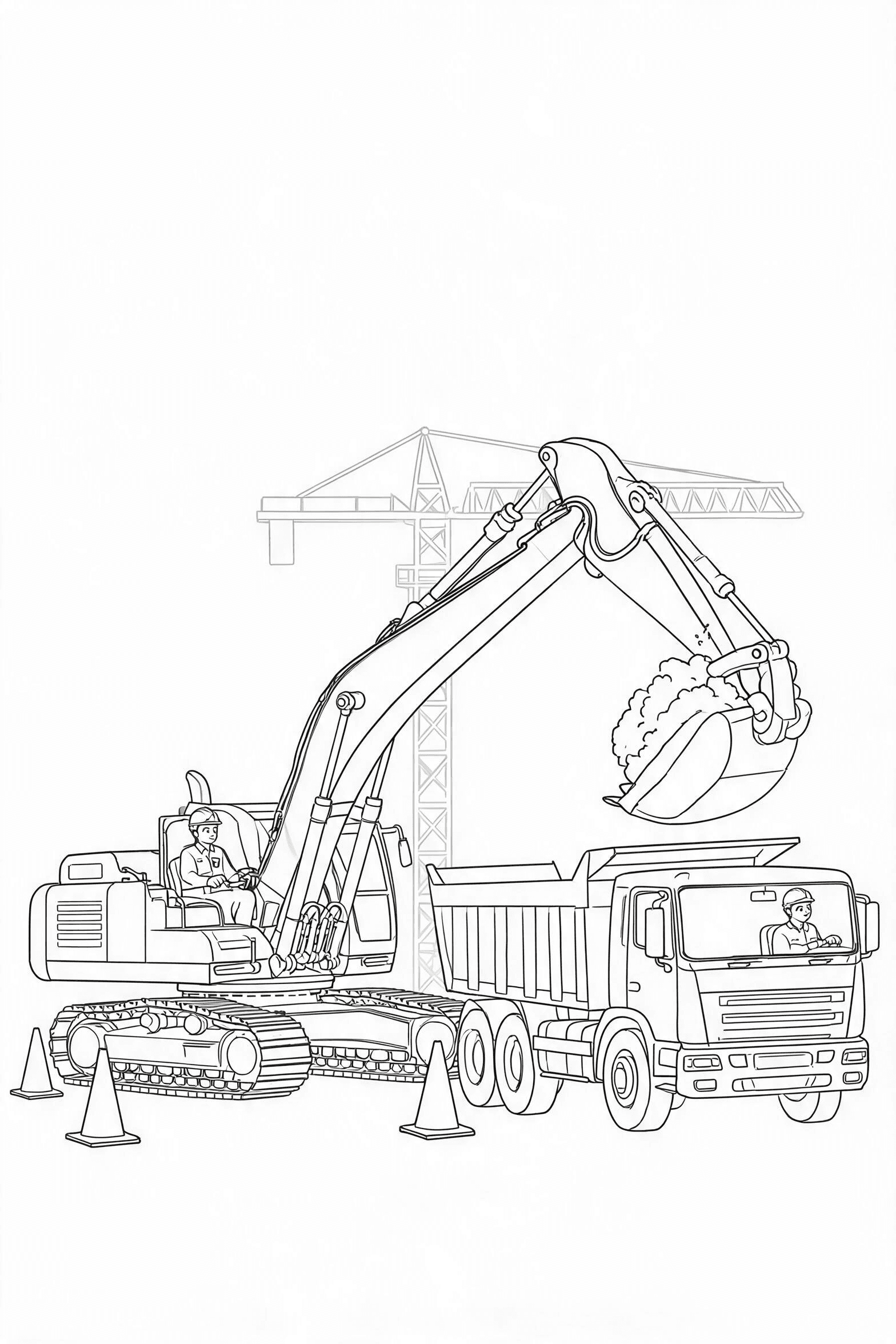 Excavator Loading a Dump Truck Coloring Page - More excavator coloring pages