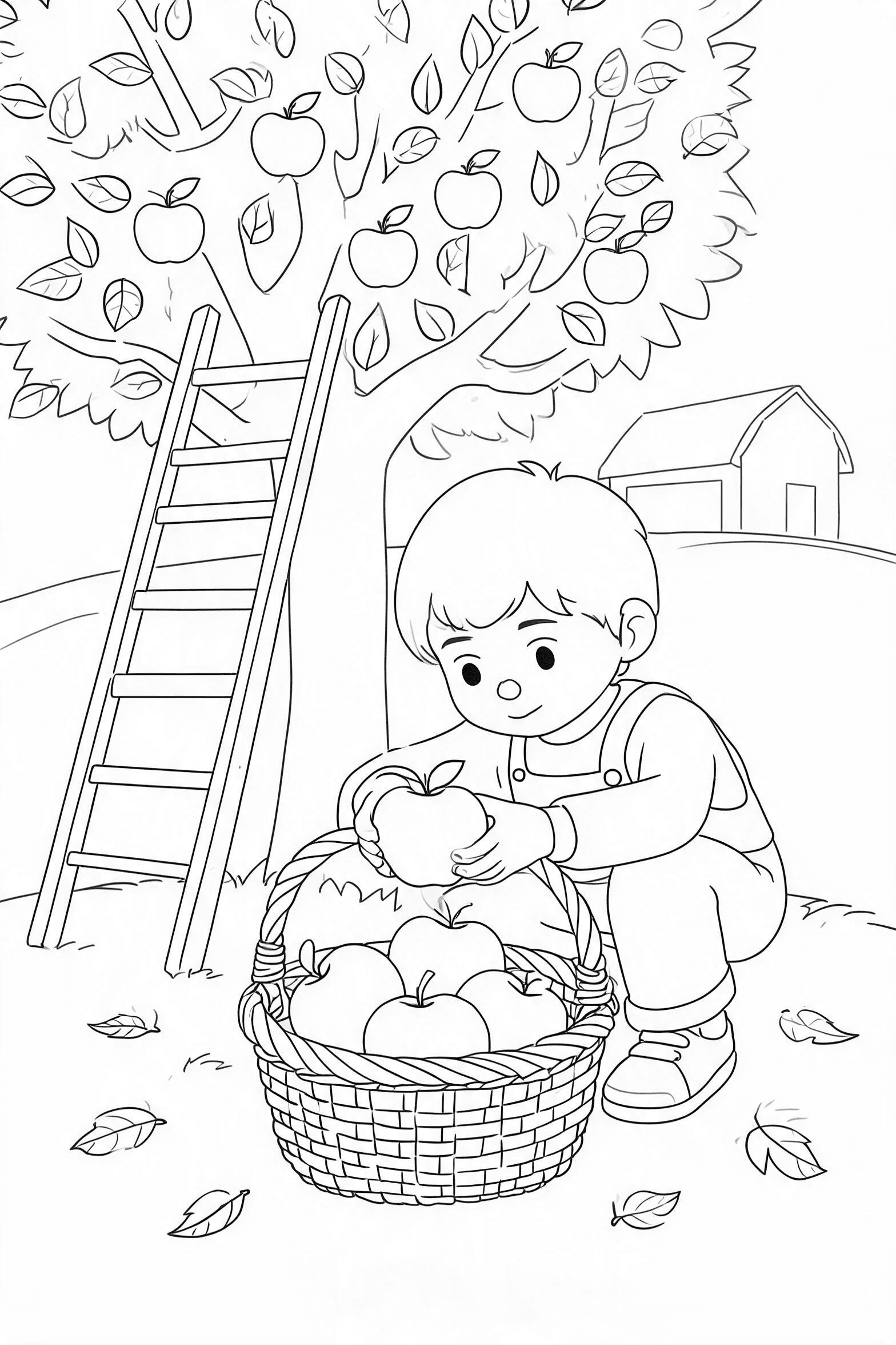 Fall Apple Orchard Harvest Coloring Page - More fall coloring pages