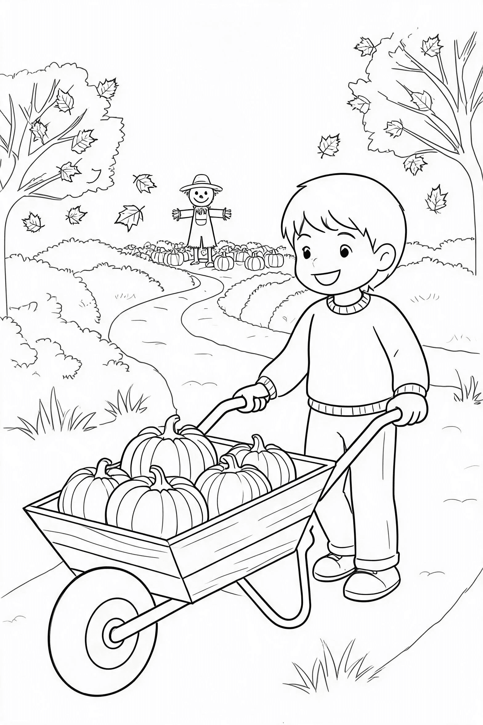 Fall Pumpkin Patch Wheelbarrow Coloring Page - More fall coloring pages