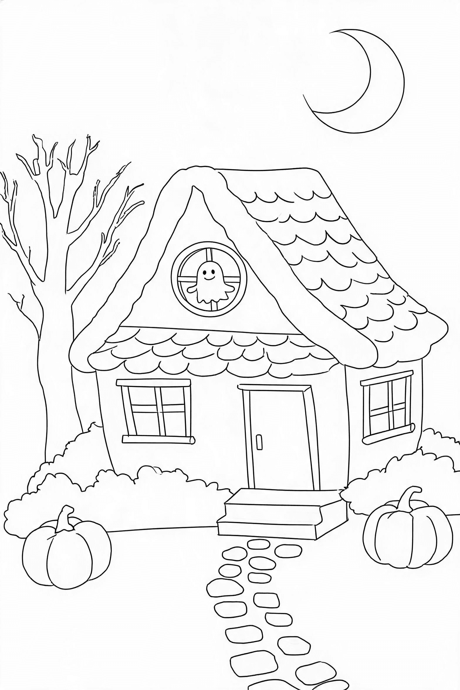 Friendly Haunted House with a Pumpkin Path Coloring Page - More halloween coloring pages