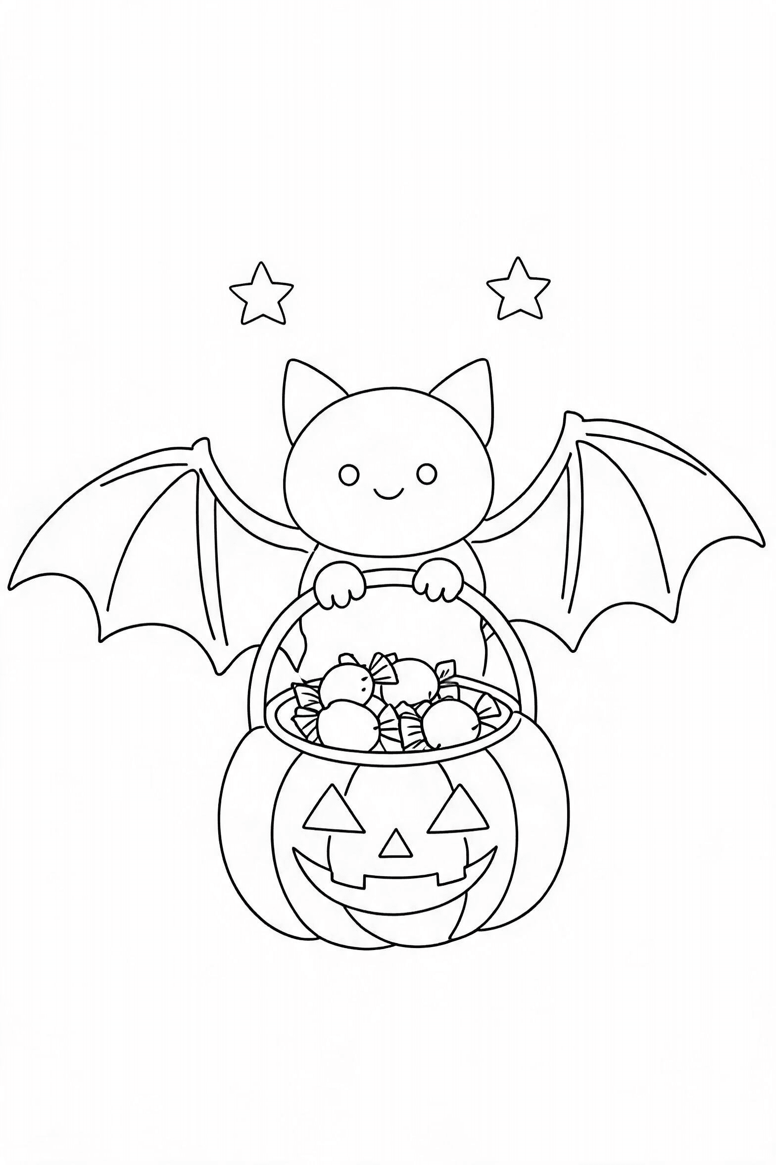 Halloween Bat with a Candy Bucket Coloring Page - More halloween coloring pages