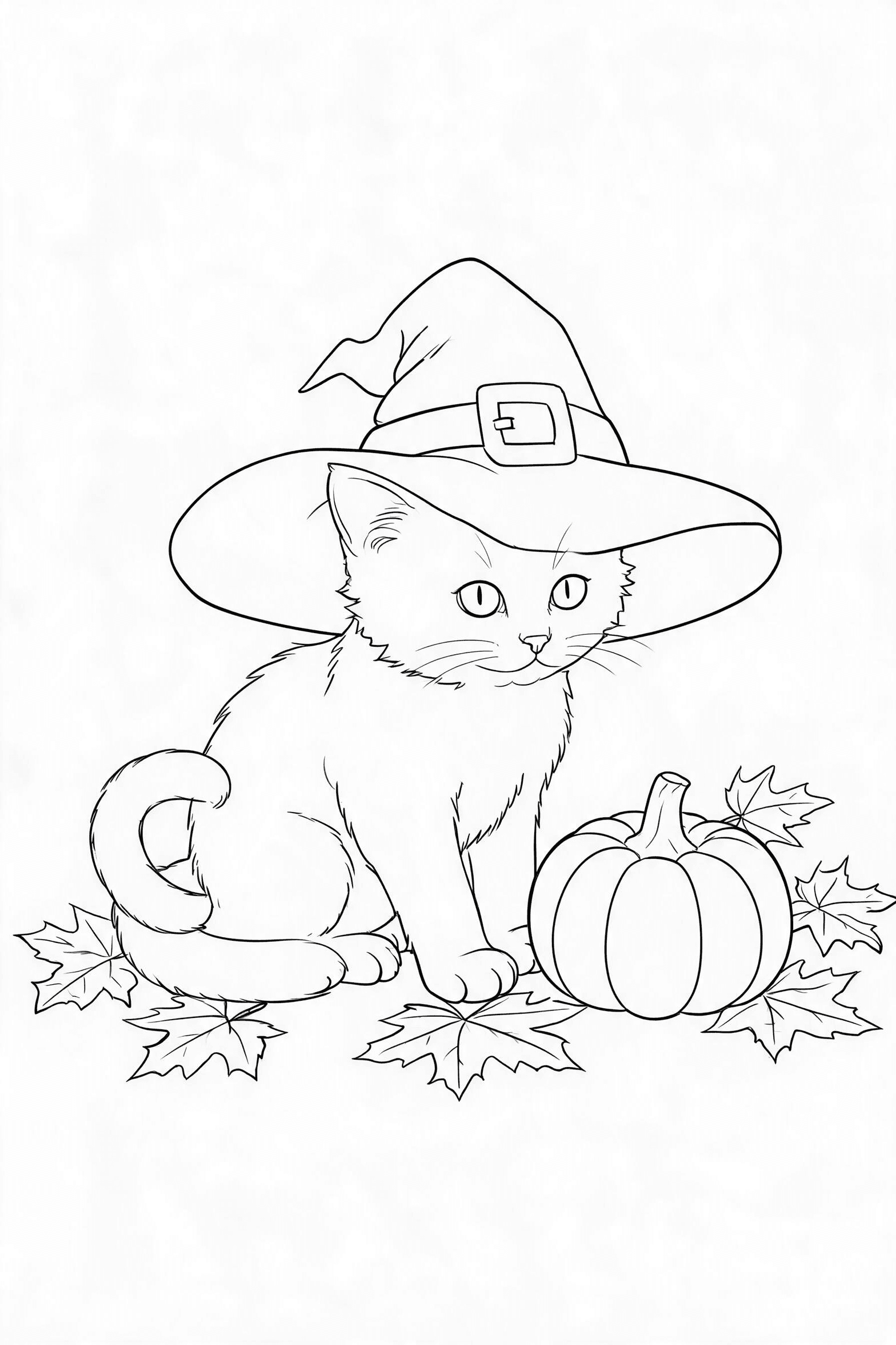 Halloween Cat with a Witch Hat Coloring Page - More halloween coloring pages