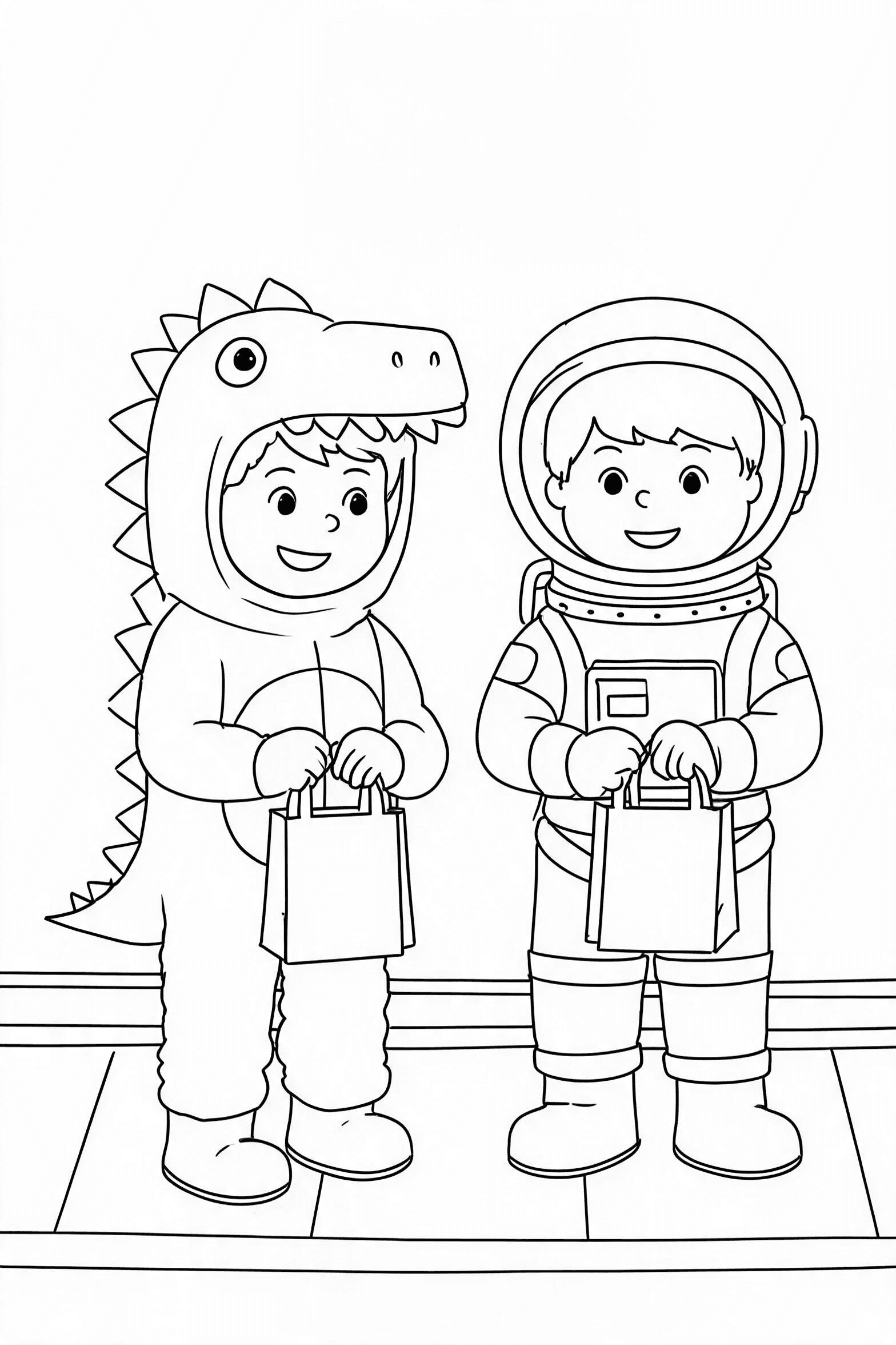 Halloween Costumed Kids Trick-or-Treat Coloring Page - More halloween coloring pages