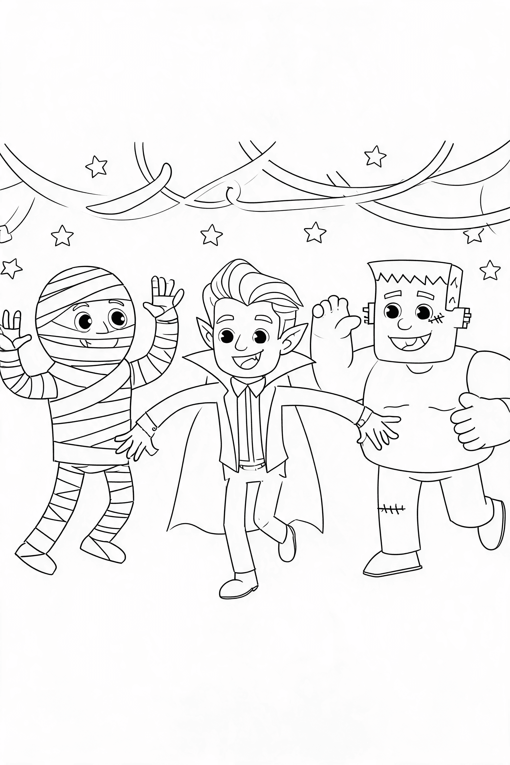 Friendly Halloween Monster Party Coloring Page - More halloween coloring pages