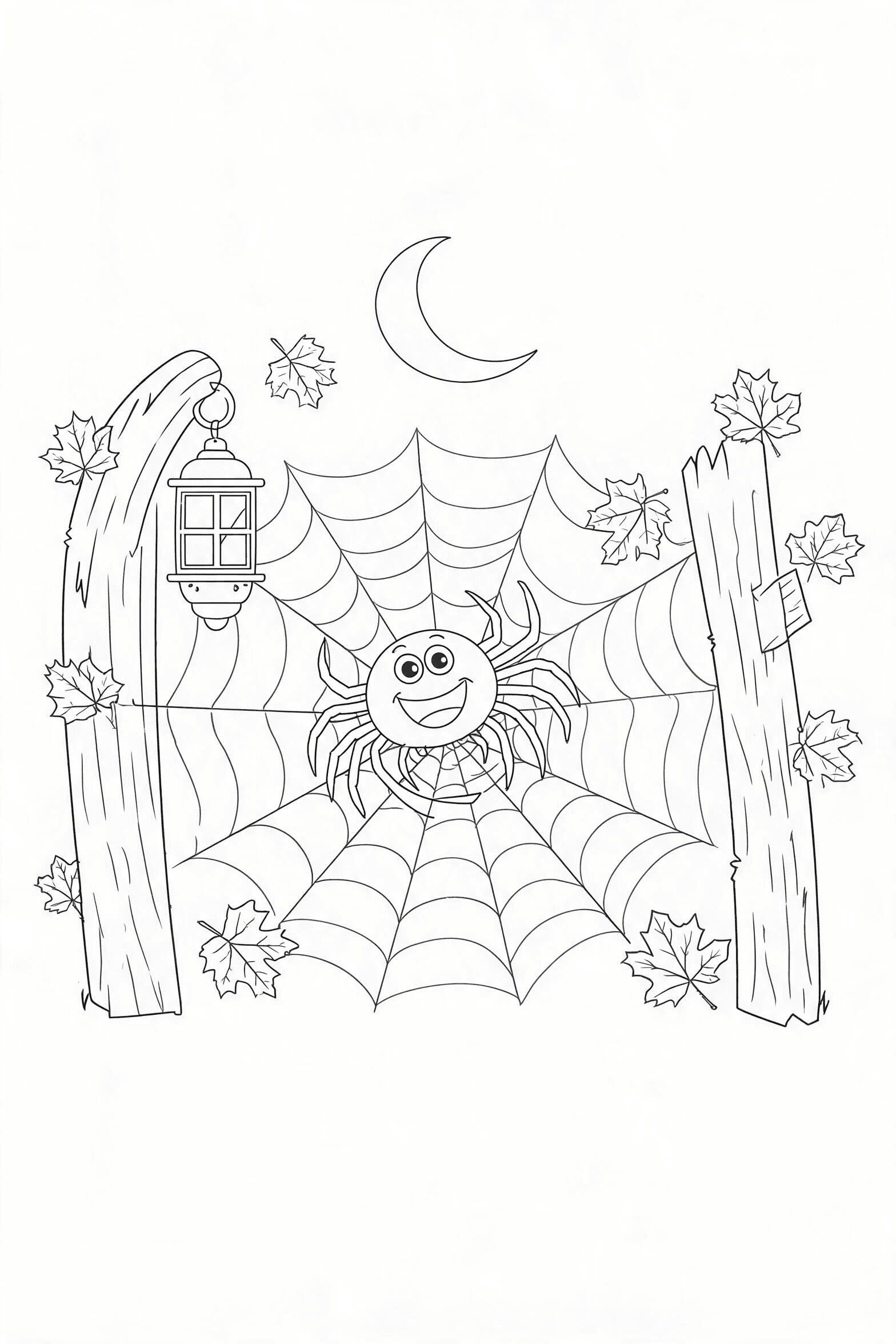 Free printable friendly halloween spider web coloring page with clean line art for download, print, and online coloring