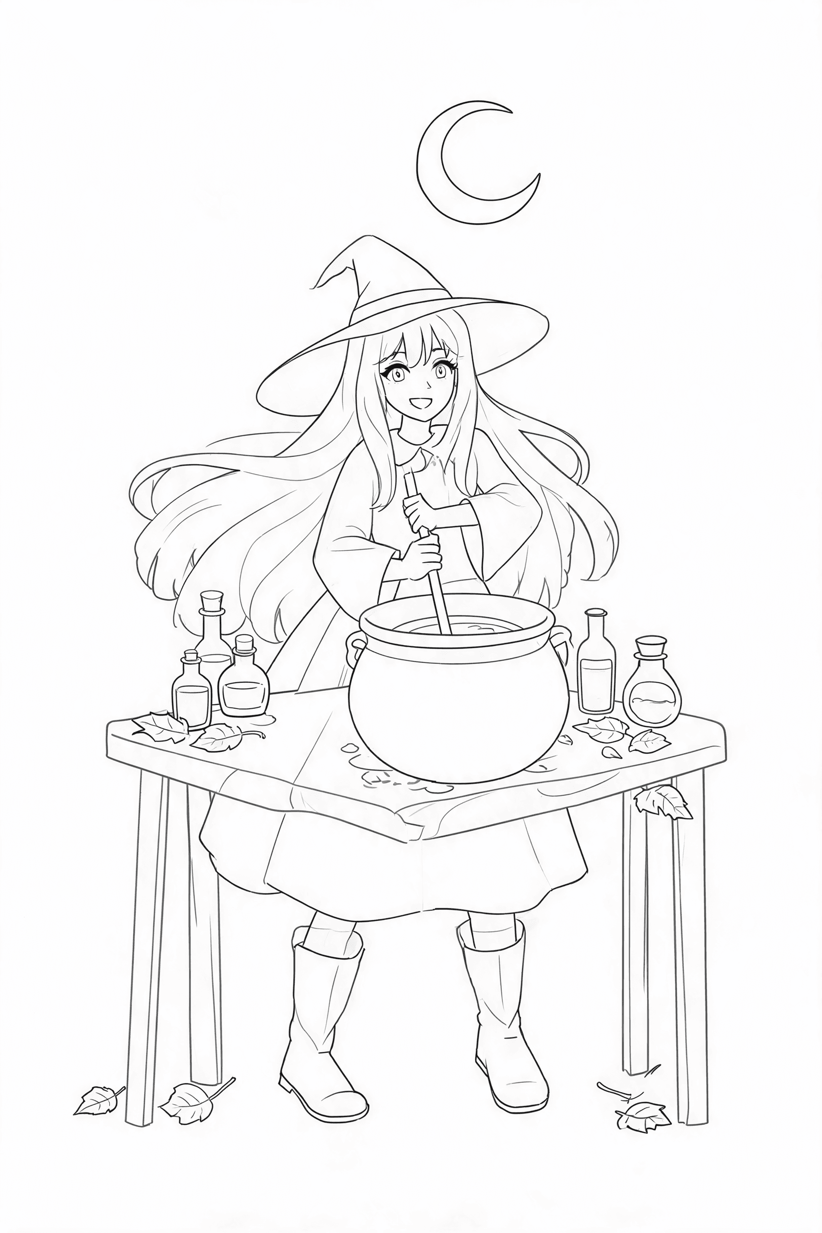 Halloween Witch Potion Table Coloring Page - More halloween coloring pages