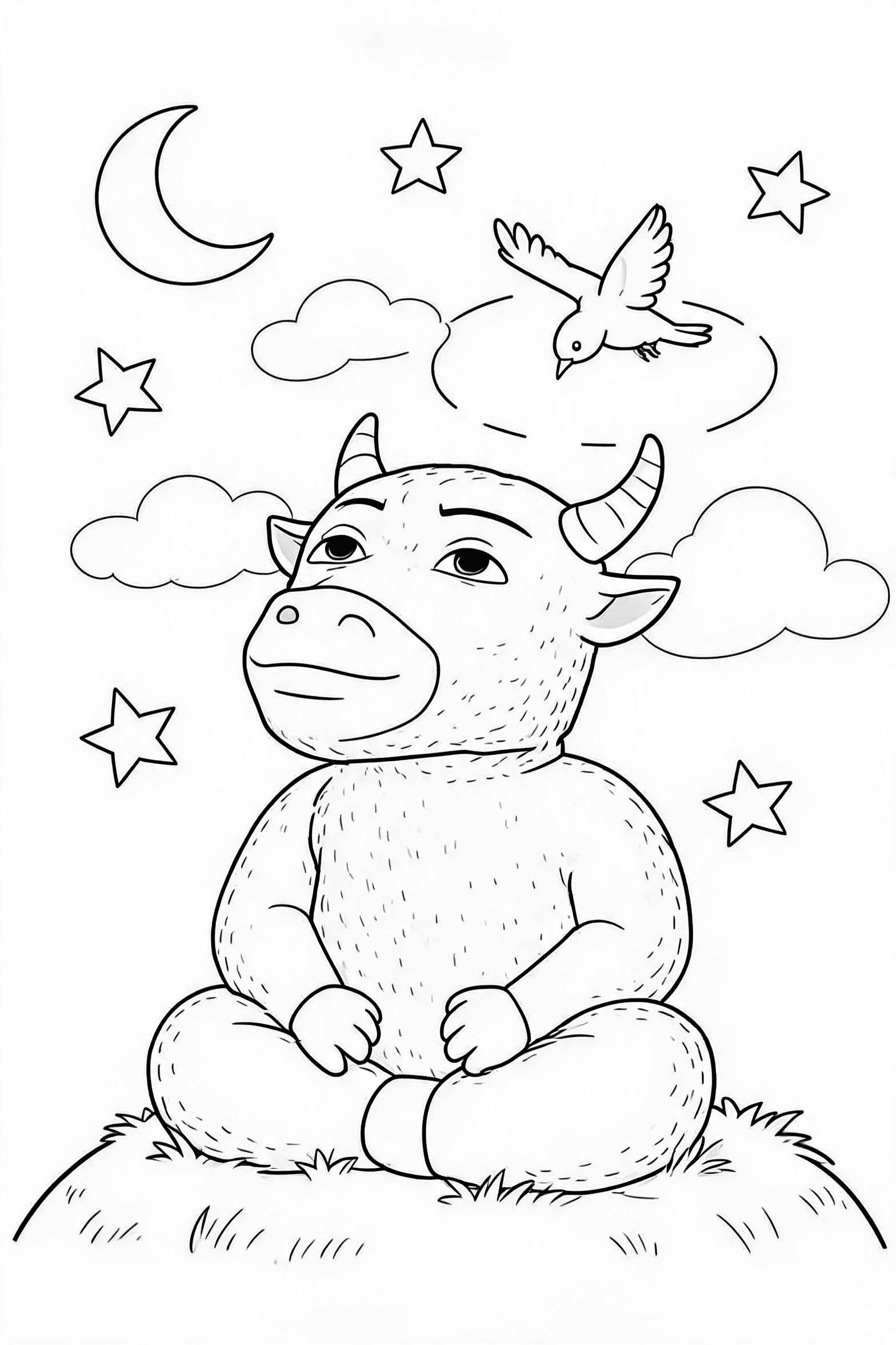 Niu Lai Starry Night Coloring Page - More niu lai coloring pages