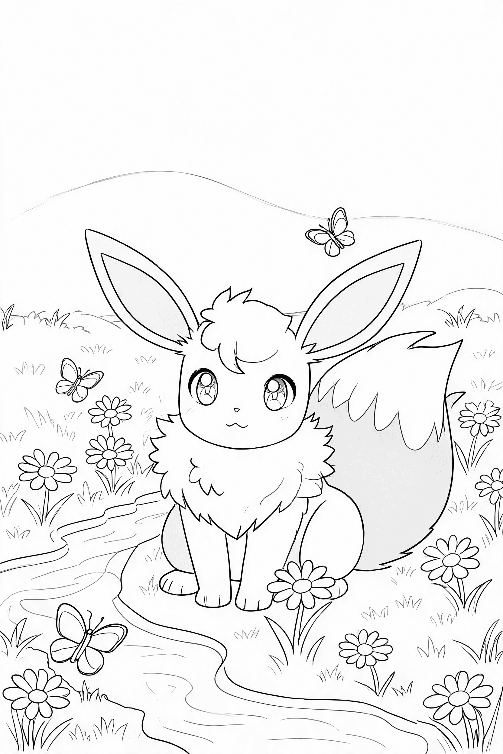 Eevee Flower Meadow Coloring Page - More pokemon coloring pages