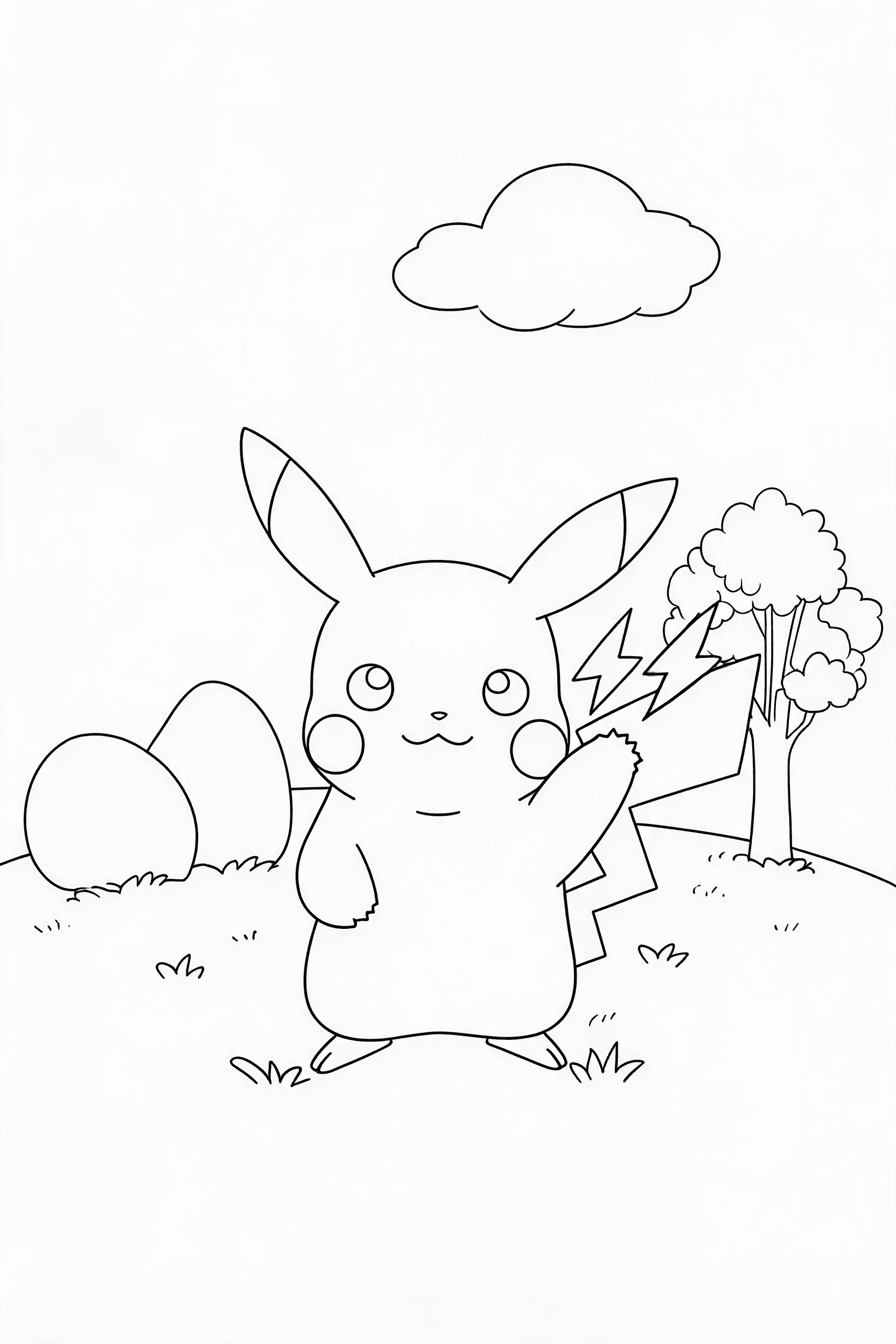 Free printable pikachu lightning practice coloring page with clean line art for download, print, and online coloring