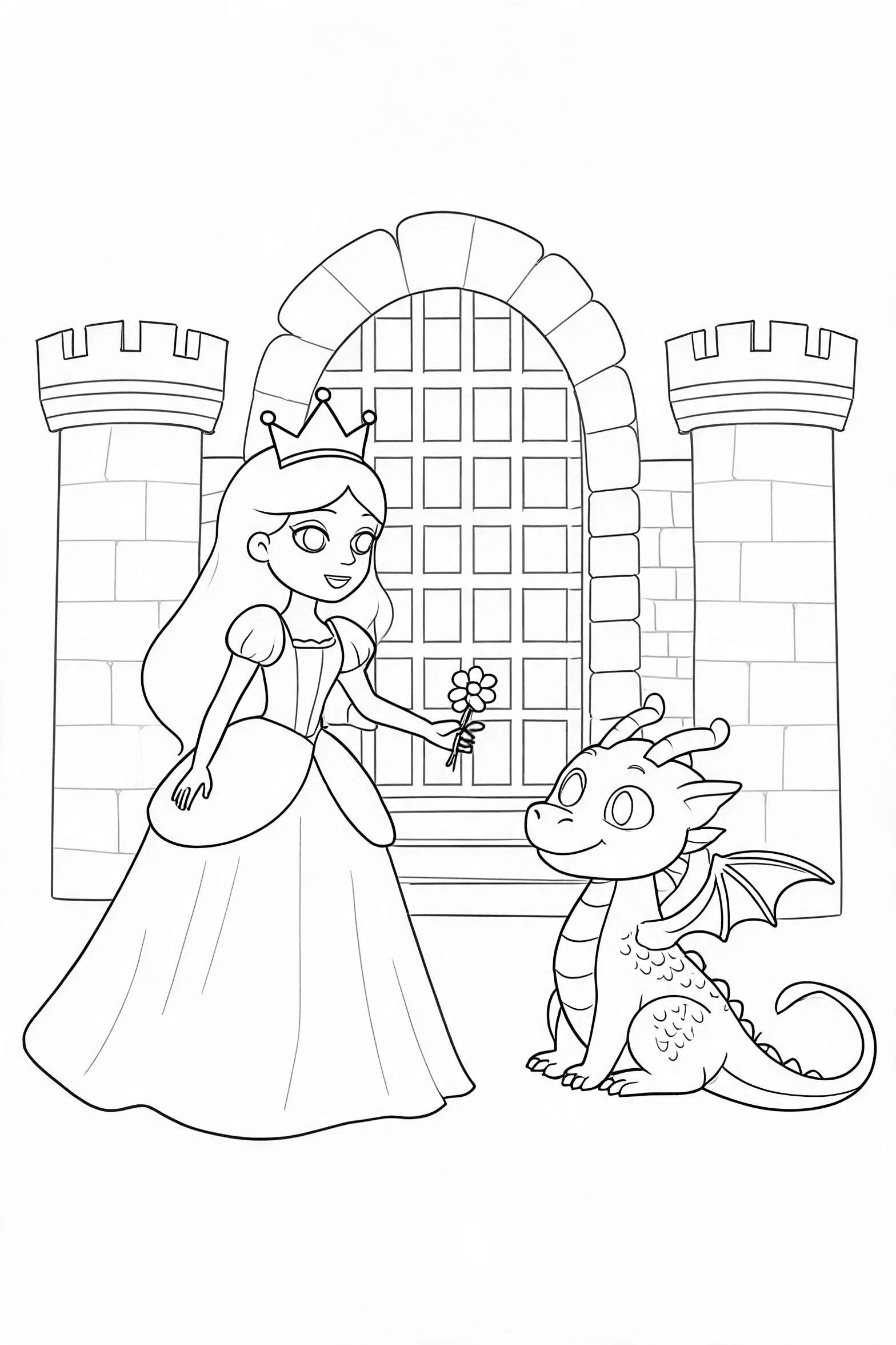 Princess and Dragon Friend Coloring Page - More princess coloring pages