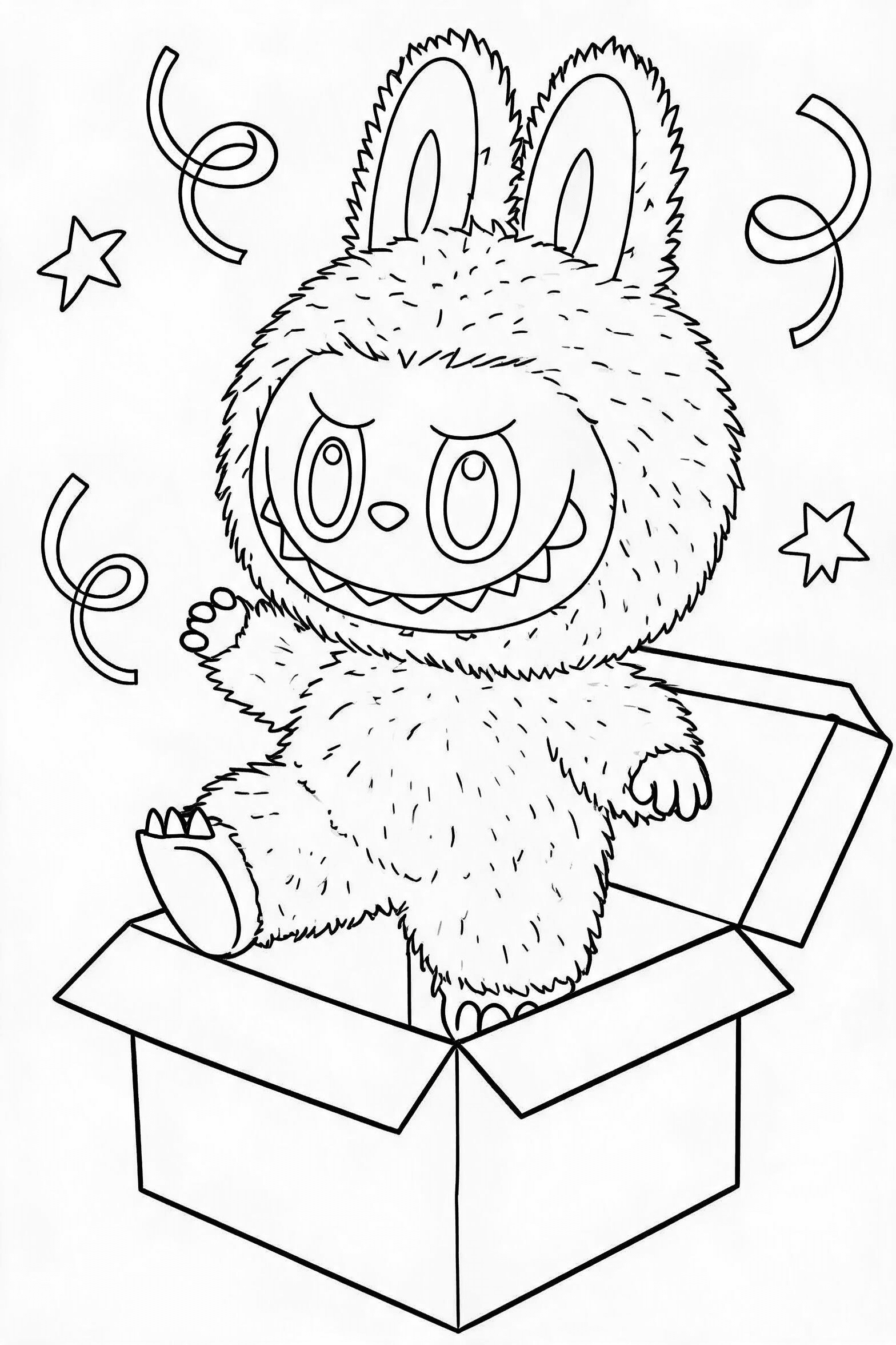 Free printable secret labubu coloring page with clean line art for download, print, and online coloring