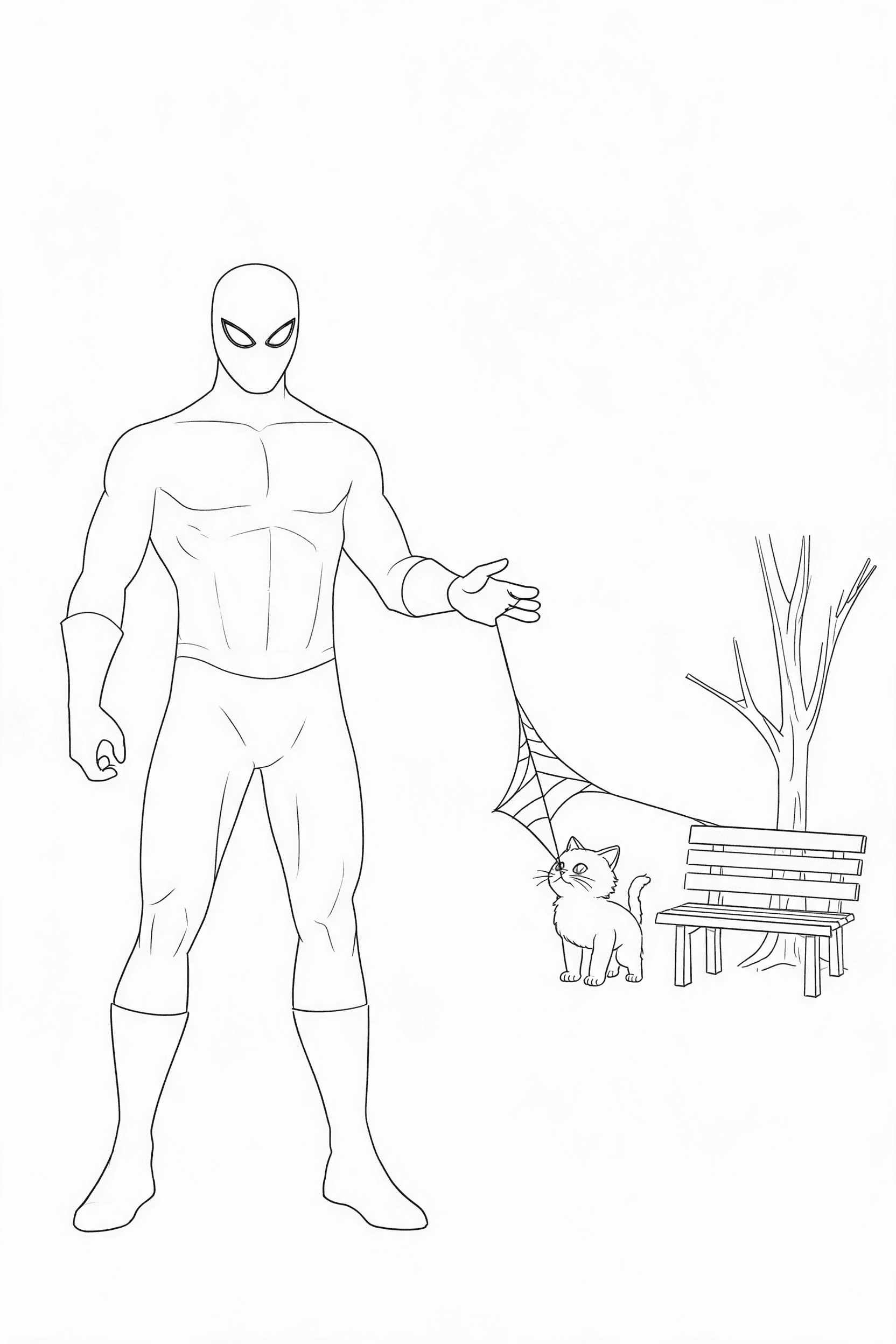 Spider-Man Kitten Rescue Hero Coloring Page - Free printable spider-man coloring page with clean line art