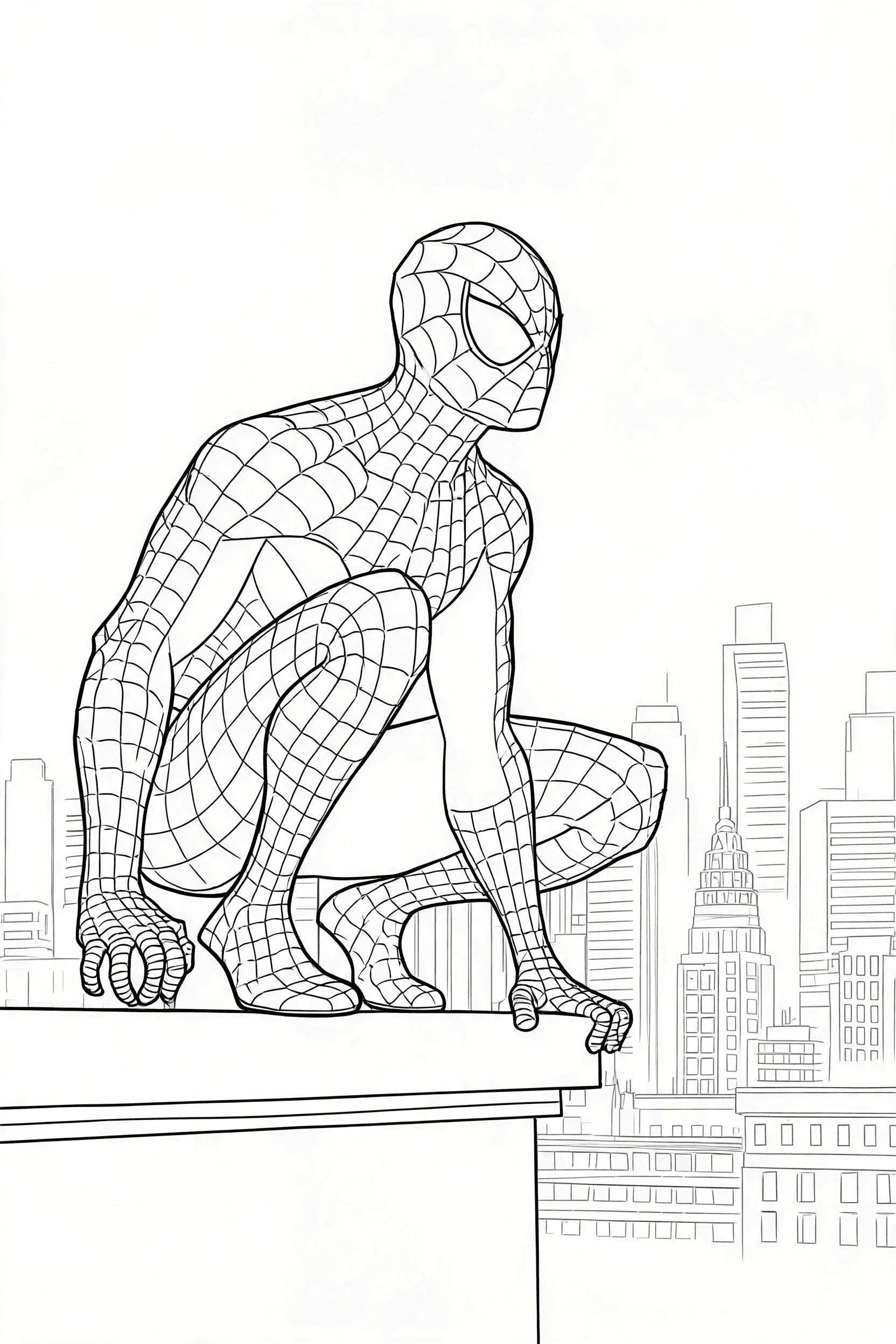 Spider-Man Rooftop Web Hero Coloring Page - Free printable spider-man coloring page with clean line art